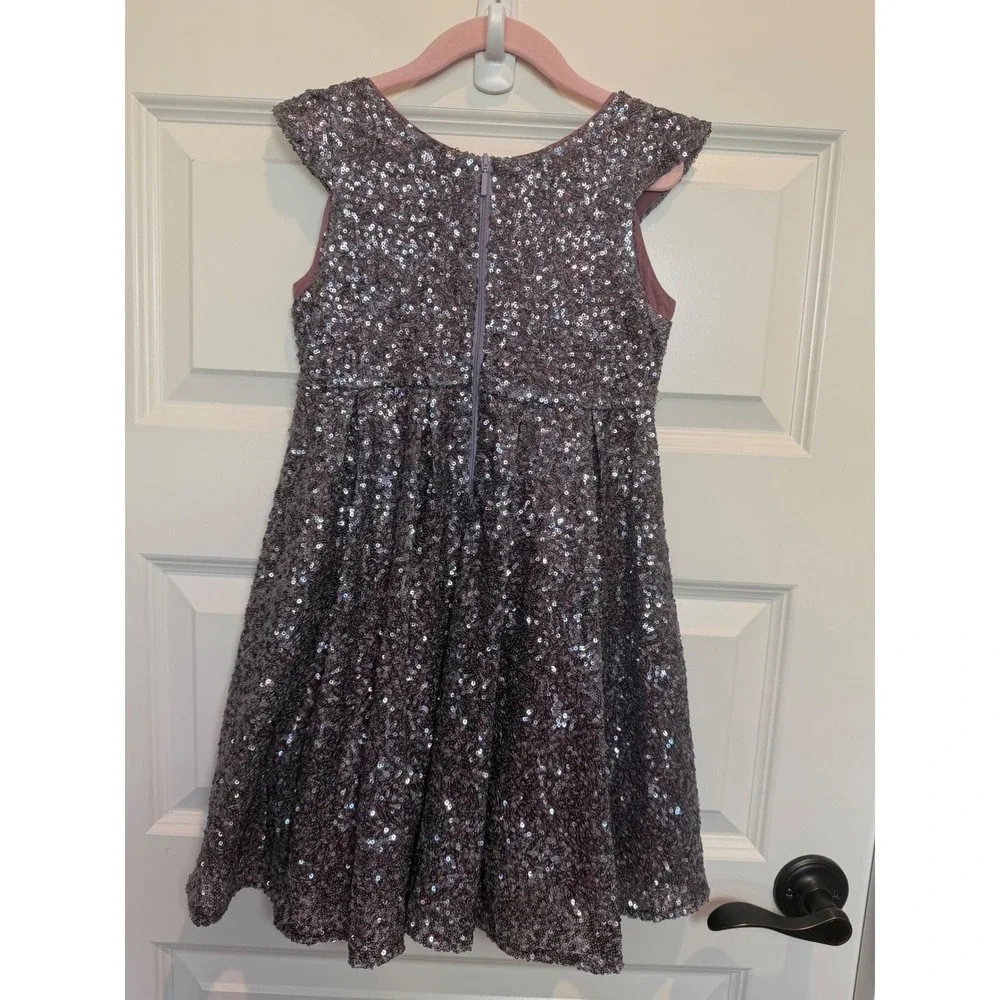 14.Ilovegorgeous Kids Mauve Purple Sequin Cap Sleeve Party Dress Size 6-7
